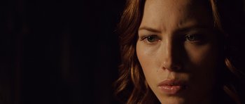 Movie still from “Blade: Trinity” (2004), directed by David S. Goyer – A woman's face in the dark; Close Up shot, Low angle