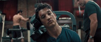 Movie still from “Bleed for This” (2016), directed by Ben Younger – A man with a bandage on his head; Close Up shot, Low angle