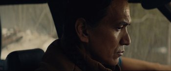 Movie still from “Blood Quantum” (2019), directed by Jeff Barnaby – A person's face in the dark; Close Up shot, Over the shoulder angle