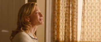 Movie still from “Blue Jasmine” (2013), directed by Woody Allen – A woman is looking up at the ceiling; Close Up shot, Over the shoulder angle