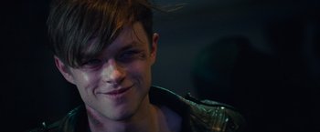 Movie still from “The Amazing Spider-Man 2” (2014), directed by Marc Webb – A person with a jacket on; Close Up shot, Over the shoulder angle