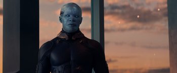 Movie still from “The Amazing Spider-Man 2” (2014), directed by Marc Webb – An image of a man that is looking at the camera; Close Up shot, Low angle