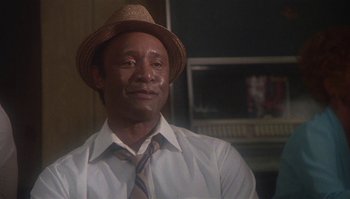 Movie still from “Body Heat” (1981), directed by Lawrence Kasdan – A man wearing a hat and a shirt and a tie; Close Up shot, Low angle