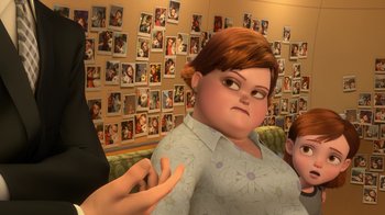 Movie still from “Bolt” (2008), directed by Chris Williams – An image of an animated character in a room; Close Up shot, Over the shoulder angle