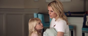 Movie still from “Bombshell” (2019), directed by Jay Roach – A woman and a little girl looking at each other; Close Up shot, Over the shoulder angle