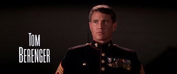 Movie still from “Born on the Fourth of July” (1989), directed by Oliver Stone – A person wearing a uniform; Close Up shot, Low angle