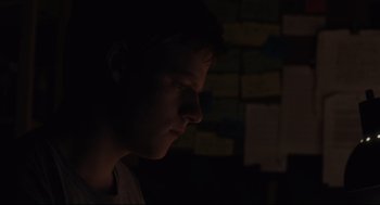 Movie still from “Boy Erased” (2018), directed by Joel Edgerton – A young man is looking down at his head; Close Up shot, Over the shoulder angle
