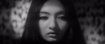 A woman's face in black and white