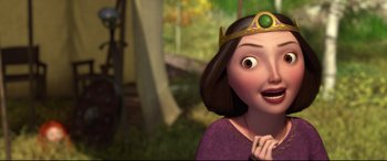 Movie still from “Brave” (2012), directed by Steve Purcell – A woman with a crown on her head; Close Up shot, Over the shoulder angle