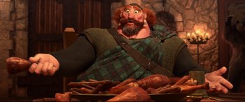 Movie still from “Brave” (2012), directed by Steve Purcell – An image of an animated character with a big face; Medium shot, High angle