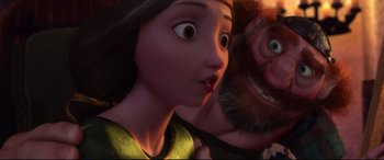 Movie still from “Brave” (2012), directed by Steve Purcell – A woman and a man's face; Close Up shot, Over the shoulder angle