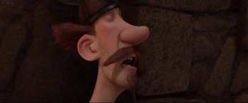 Movie still from “Brave” (2012), directed by Steve Purcell – An animated character with a beard and a hat; Close Up shot, High angle
