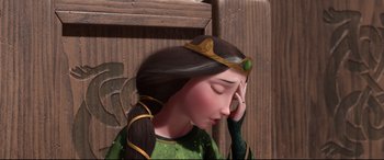 Movie still from “Brave” (2012), directed by Steve Purcell – A person with long black hair; Close Up shot, High angle