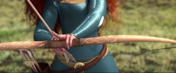 Movie still from “Brave” (2012), directed by Steve Purcell – A person holding a wooden stick; Close Up shot, Over the shoulder angle