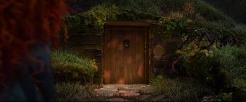 Movie still from “Brave” (2012), directed by Steve Purcell – An image of an entrance to a house; Wide shot, High angle
