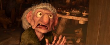 Movie still from “Brave” (2012), directed by Steve Purcell – An old man with a strange look on his face; Close Up shot, Low angle
