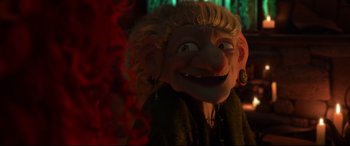 Movie still from “Brave” (2012), directed by Steve Purcell – A person's face in a dark room; Close Up shot, Over the shoulder angle