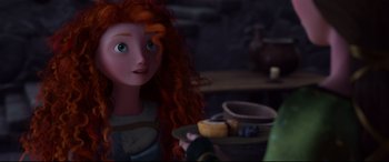 Movie still from “Brave” (2012), directed by Steve Purcell – A person holding a plate of food; Close Up shot, Over the shoulder angle