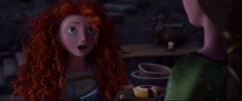 Movie still from “Brave” (2012), directed by Steve Purcell – The face of a woman with long red hair; Close Up shot, Over the shoulder angle