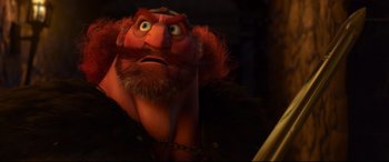 Movie still from “Brave” (2012), directed by Steve Purcell – An image of an animated character with a beard; Close Up shot, Low angle