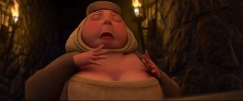 Movie still from “Brave” (2012), directed by Steve Purcell – An animated character is crying in a dimly - lit room; Close Up shot, Low angle