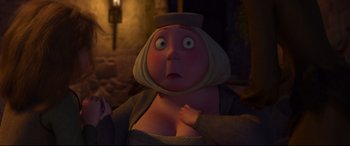Movie still from “Brave” (2012), directed by Steve Purcell – An image of an animated character looking surprised; Close Up shot, Low angle