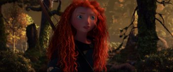 Movie still from “Brave” (2012), directed by Steve Purcell – A person with long red curly hair; Close Up shot, Over the shoulder angle