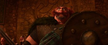 Movie still from “Brave” (2012), directed by Steve Purcell – A character from the movie; Medium shot, Low angle