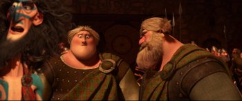 Movie still from “Brave” (2012), directed by Steve Purcell – A couple of people standing next to each other; Close Up shot, Over the shoulder angle