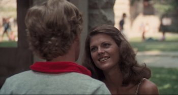 Movie still from “Breaking Away” (1979), directed by Peter Yates – A woman is talking to a man in a park; Close Up shot, Over the shoulder angle