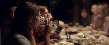 Movie still from “Breathe” (2014), directed by Mélanie Laurent – A group of people sitting at a table drinking wine; Medium shot, Over the shoulder angle