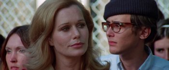 Movie still from “Brewster McCloud” (1970), directed by Robert Altman – A woman and a man looking at each other; Close Up shot, Over the shoulder angle