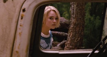 Movie still from “Bridge to Terabithia” (2007), directed by Gabor Csupo – A girl looking out of the window of a car; Close Up shot, Over the shoulder angle