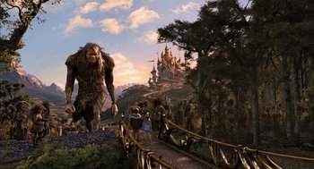 Movie still from “Bridge to Terabithia” (2007), directed by Gabor Csupo – A group of people walking across a bridge; Wide shot, Low angle