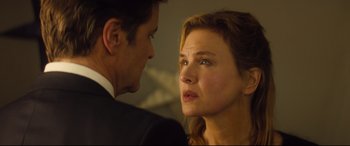 Movie still from “Bridget Jones's Baby” (2016), directed by Sharon Maguire – A man and a woman looking at one another; Close Up shot, Over the shoulder angle