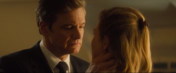 Movie still from “Bridget Jones's Baby” (2016), directed by Sharon Maguire – A man and a woman face to face in a dark room; Close Up shot, Low angle