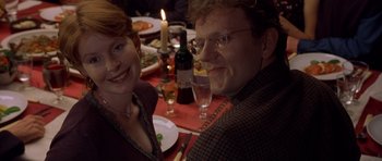 Movie still from “Bridget Jones's Diary” (2001), directed by Sharon Maguire – A man and a woman sitting at a dinner table; Close Up shot, Over the shoulder angle