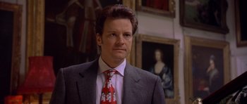 Movie still from “Bridget Jones's Diary” (2001), directed by Sharon Maguire – A person wearing a suit and a tie; Close Up shot, Low angle