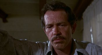 Movie still from “Bring Me the Head of Alfredo Garcia” (1974), directed by Sam Peckinpah – A person with a beard and mustache; Close Up shot, Low angle