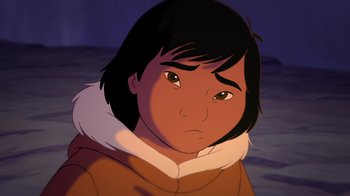 Movie still from “Brother Bear 2” (2006), directed by Ben Gluck – An animated picture of a young girl in a hooded jacket; Close Up shot, High angle