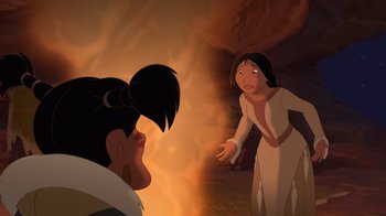Movie still from “Brother Bear 2” (2006), directed by Ben Gluck – An animated scene of a woman and a man; Medium shot, Over the shoulder angle