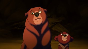 Movie still from “Brother Bear 2” (2006), directed by Ben Gluck – A couple of brown bears standing next to each other; Medium shot, Low angle