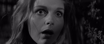 Movie still from “Bunny Lake Is Missing” (1965), directed by Otto Preminger – A woman's eyes and mouth; Close Up shot, Low angle