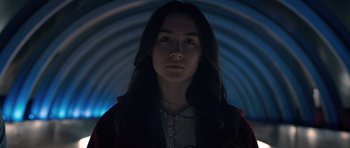 Movie still from “Byzantium” (2012), directed by Neil Jordan – A woman with long dark hair standing in the dark; Close Up shot, Low angle