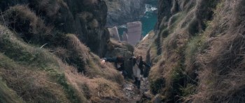 Movie still from “Byzantium” (2012), directed by Neil Jordan – Two people are climbing up a steep hill; Wide shot, Overhead angle