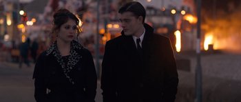 Movie still from “Byzantium” (2012), directed by Neil Jordan – A man and a woman walking on a sidewalk; Medium shot, Over the shoulder angle