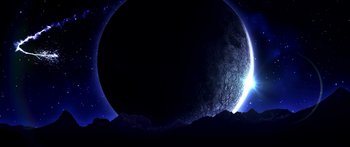 Movie still from “Calm with Horses” (2019), directed by Nick Rowland – The moon is lit up in the night sky; Extreme Wide shot, Low angle