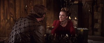 Movie still from “Camelot” (1967), directed by Joshua Logan – A man and a woman sitting in front of a mirror; Close Up shot, Over the shoulder angle