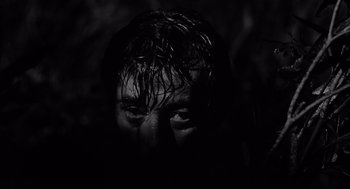 Movie still from “Cape Fear” (1962), directed by J. Lee Thompson – A man with wet hair is looking at the camera; Close Up shot, Low angle
