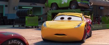 Movie still from “Cars 3” (2017), directed by Brian Fee – The eyes of a yellow car in cars 2; Close Up shot, Low angle